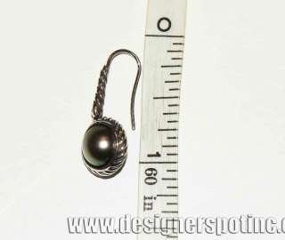 David Yurman Black Pearl Cable Dangling Earrings plus Pouch and Box 
