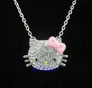 12days Shipping hello kitty pendant chain necklace PINK bow gift 