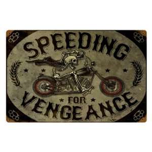  Speeding Vengance Motorcycle Vintage Metal Sign   Victory 