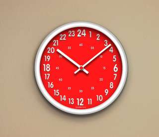 24 Hours wall clock Military Time, Red face  