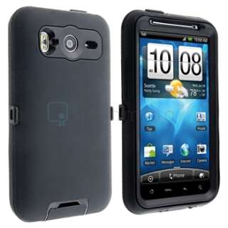 Black Hybrid Case With Clip Holster+Case+DC Charger For HTC Inspire 4G 
