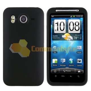 Black Skin Case Cover+Privacy Guard+Car+AC Charger For HTC Inspire 4G 