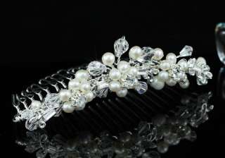 Bridal Ivory Fresh Water Pearls Handmade Mini Tiara Comb T1431  