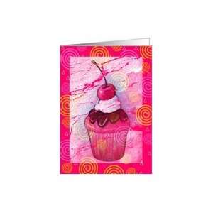  Cupcake on Pink Swirly Background, Party Invitation Card 