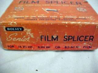 BOLSEY FILM SPLICERFOR 8MM & 16 MM FILM IN BOX W/PHOTO COPY INST 