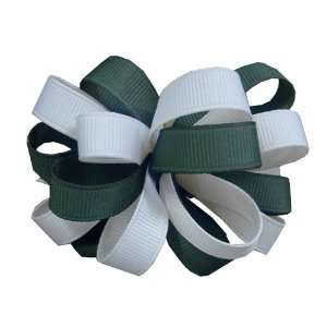    Green and White Two Color Ribbon Bow Barrette