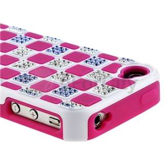 Pink Checker Bling Flex Hard Case+Protector for Sprint Verizon AT&T 