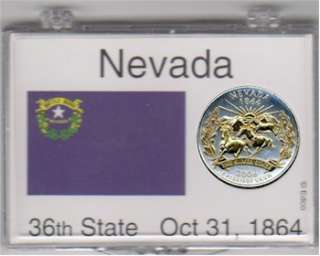 Gold on Silver Nevada Statehood Quarter with State Flag Display Case 