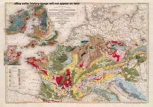 1860 LARGE GERMAN GEOLOGIC MAP EUROPE EUROPA CARTE  