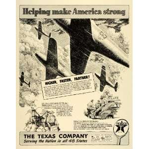 Ad Texas Texaco Fuel WWII War Production Petroleum Oat Farmer Warplane 