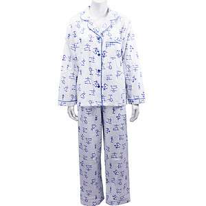 New Leisureland Womens Flannel Pajama Set Top Pants Yoga Class White