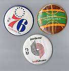 Set of (3) Vintage 1970s NBA Basketball Pins 76ers Sonics Trailblazers