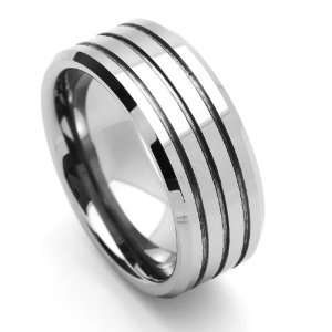 Tungsten Wedding Band Ring For Him For Her 9MM Comfort Fit Three Lines 