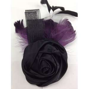   Rose With Purple Feather Hair Clip Pin Brooch for Clothing Hats Scarf