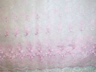 1Y+18X52 PINK EMBROIDERED ORGANZA LOOPS,DAISIES,ROSES,GIRL,DOLL,POLY 