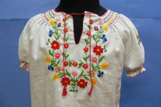 Vtg 70s MATYO White HUNGARIAN H Embroidered GIRL Ethnic Folk Sweet 