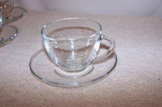 Vintage Set of 4 Arcoroc France Glass Cups/Saucers Mkd  