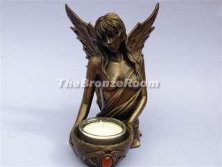 Mystical Flame Fairy Faerie Bronze Candle T Lite Holder  