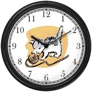  Kitten Playing with Ball of Yarn Cat Wall Clock by 