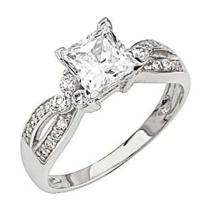 925 Sterling Silver Princess cut CZ Cubic Ziconia Solitaire with side 