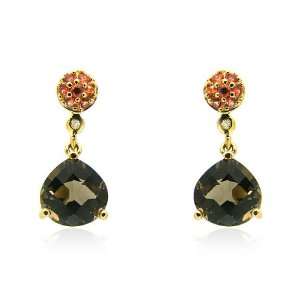  9ct Yellow Gold Smokey Quartz & Sapphire Earrings Jewelry