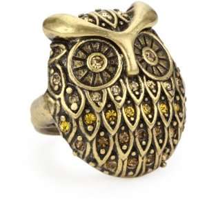 Lucky Brand Glitz Adjustable Rings Gold Tone Pave Owl Adjustable 