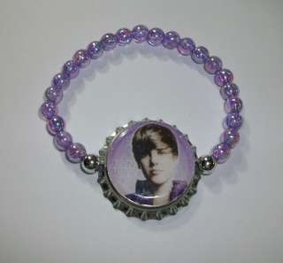 Justin Bieber Purple Cute Beaded Bottle Cap Bracelet  
