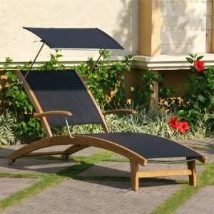  Rivera Teak Wood Sling Lounge Chair with Sun Shade   Sand 