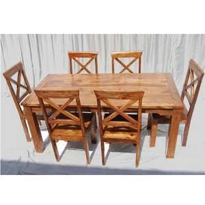 7pc Wood Dining Table Cross Design Chairs Room Set 