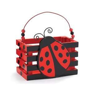  Ladybug Wood Crate With Red and Black Beaded Handle