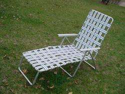 Vintage Aluminum Folding Webbed Chaise Lounger Chair Lawn Beach Deck 