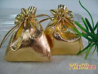 50 Gold Foil Satin Jewelry Pouches Gift Bags 7X9cm XE  