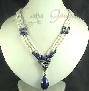 440Cts XCLUSIV NATURAL SAPPHIRE & PEARL BEAD NECKLACE WITH EARRING 