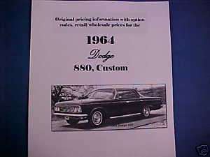 1964 Dodge 880, Custom orig fact option codes/prices 64  