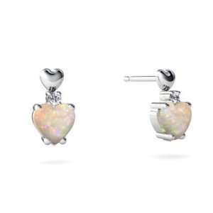  14K White Gold Heart Genuine Opal Earrings Jewelry