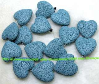 Blue Volcanic Lava Stone 27mm Flat Heart shaped Beads 1  