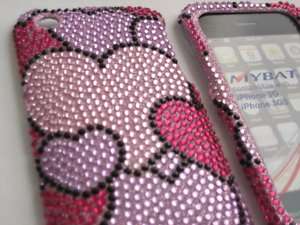 iPHONE 3G 3GS CRYSTAL DIAMOND BLING HARD CASE COVER PINK HEARTS  