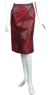 Exotic Wine/Black ESCADA Leather Skirt 34 4 $2900 NEW  