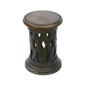  19 Carved Acacia Wood Round End Table Lattice Design in 