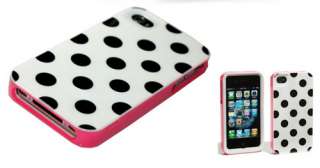 2PCS Black White Polka Dots 3in1 Gel Plastic Case Cover for iPhone 4 