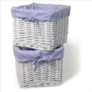  Small Willow Basket Set in White with Blue Gingham Liner 