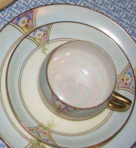 Meito China 3 Trio Plate Cup Saucer Set Handpainted Floral Bands 