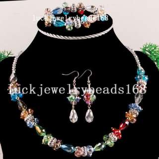 AB Multicolor Crystal Drop Necklace Bracelet Earrings Set (Free Ship)