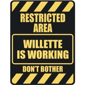   RESTRICTED AREA WILLETTE IS WORKING  PARKING SIGN