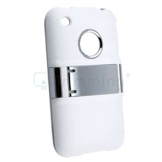 Deluxe White Hard Back Case Cover with Chrome Stand+Guard For iPhone 