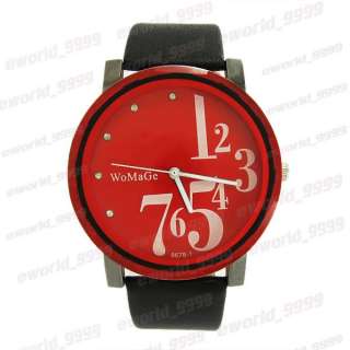 Red Women Girls Quartz Leather Band Wrist Watch EM523R  