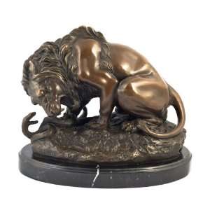  Art Deco Bronze Lion Kills Snake Statue Sculpture Barye 