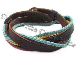 Men/Women Unisex Multi color rope weaving Genuine Leather Bracelet 317 