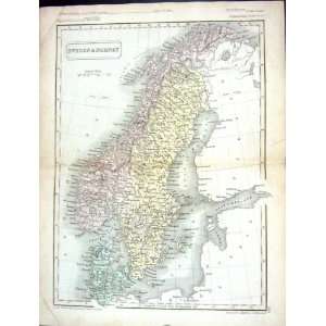  Hall Butler Antique Map 1851 Sweden Norway Baltic Sea 