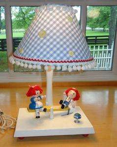   ~Nursery~Kid~Animated & Musical~Wood~Raggedy Ann & Andy~Wooden~Lamp
